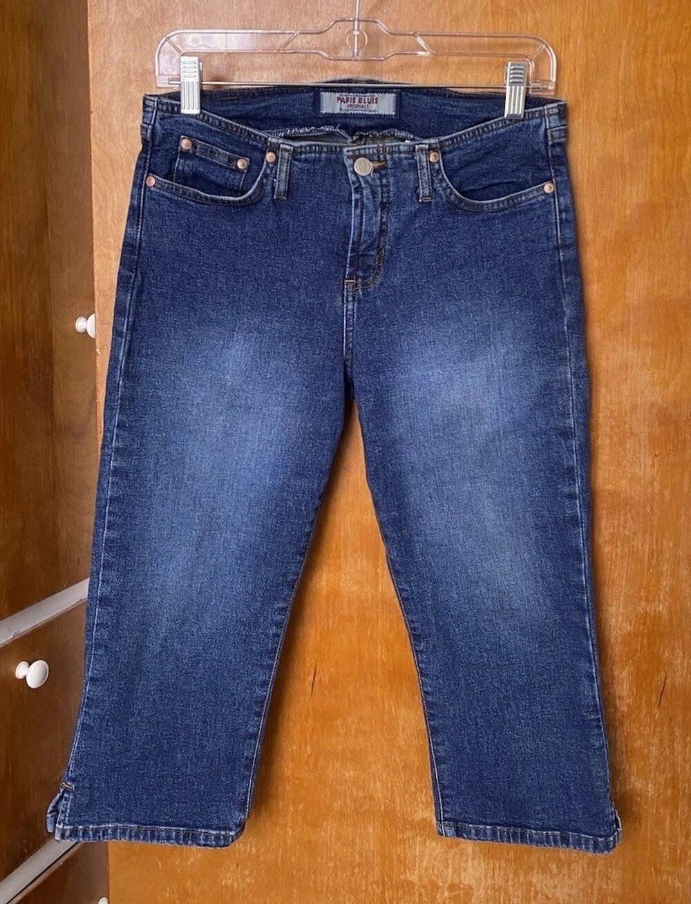 Vintage Y2K Paris Blues Ultra Low Rise Capris Denim Jeans Mcbling Sz 7 Stretch